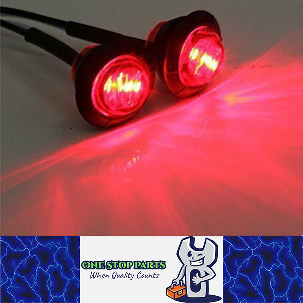 2 X RED 12v 6 LED ROUND RECESSED MARKER LIGHTS 53MM DIAMETER WITH 300MM LEAD