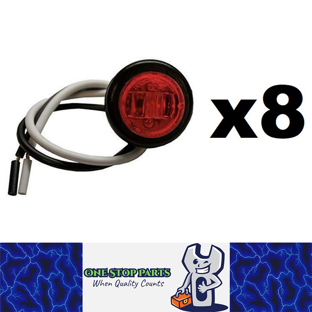 8 x 12v RED 3 LED ROUND RECESSED MARKER LIGHTS 30MM DIAMETER WITH 300MM LEAD