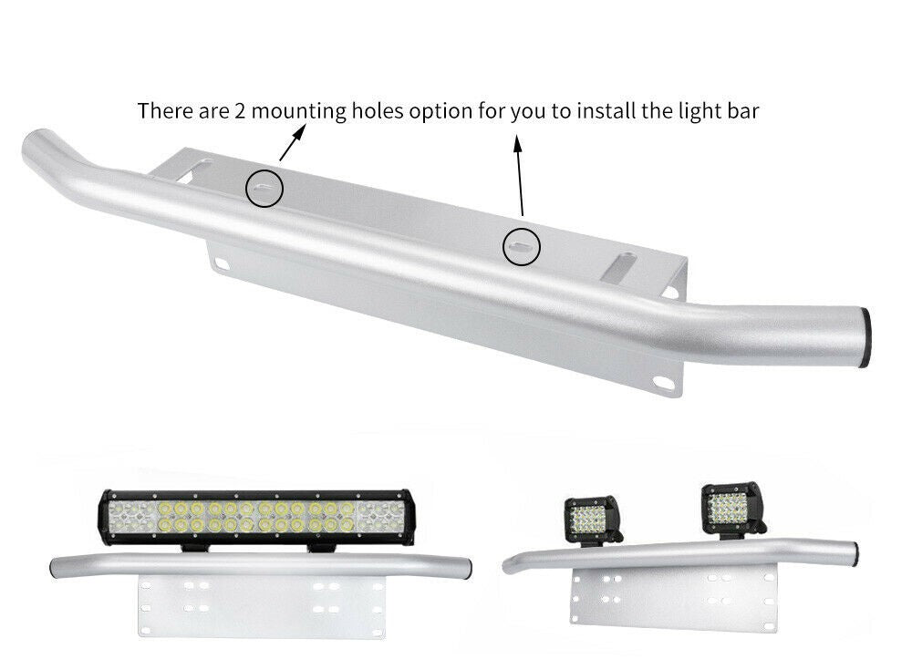 Silver Nudge Bar Front Number Plate Car for Light Bar and/or Driving lights LED