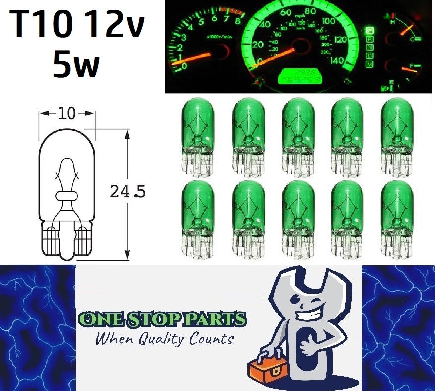 10 x T10 12v 5w Green Coated Incandescent Canbus Globes (10pcs)