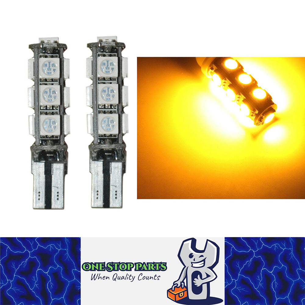 2 X AMBER 12V T10 13SMD CANBUS LED GLOBE REPLACEMENTS 286 LUMENS 2PCS