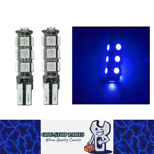 2 X BLUE 12V T10 13SMD CANBUS LED GLOBE REPLACEMENTS 286 LUMENS 2PCS