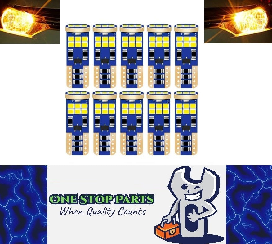 10 x Yellow T10 Super Bright Canbus 18smd 400 Lumens Non Polarity (10pcs)