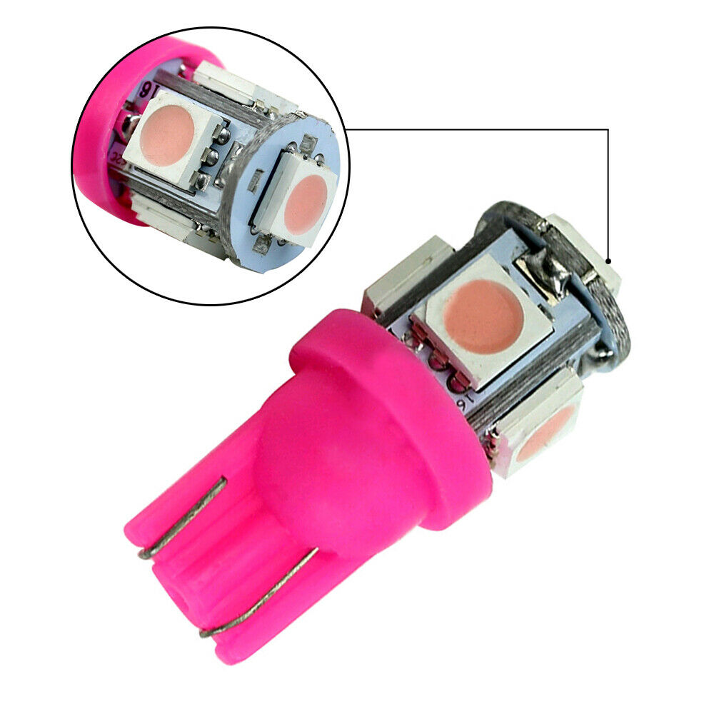 2PCS 12V PINK / PURPLE T10 5 SMD LED GLOBES 88 LUMENS GREAT FOR PARKERS DASH