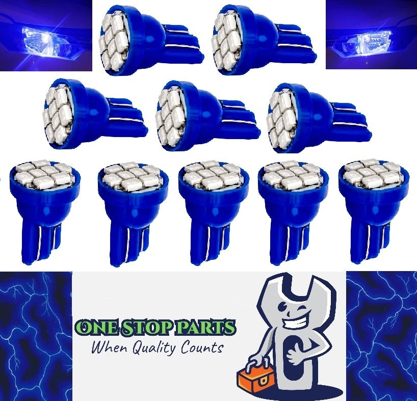 10 x BLUE T10 8SMD 1206 High Brightness LEDs Flat Face 12v (10pcs)