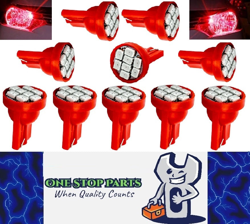 10 x RED T10 8SMD 1206 High Brightness LEDs Flat Face 12v (10pcs)