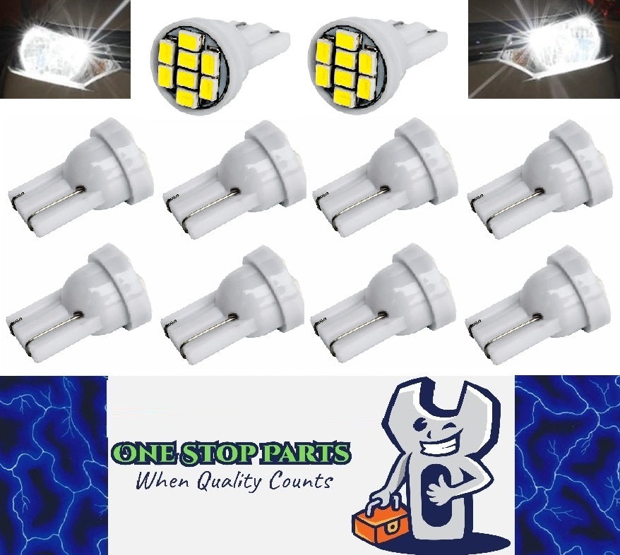 10 x Cool White T10 8SMD 1206 High Brightness LEDs Flat Face 12v (10pcs)