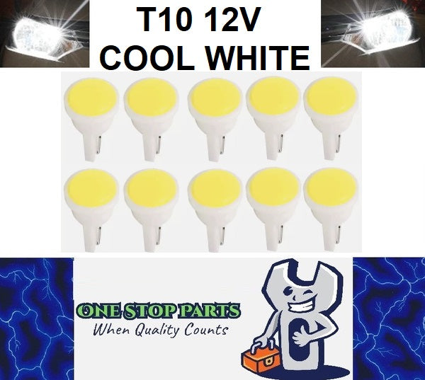 10 x T10 Cool White 12v LED Cob Flat Face Super Bright for Dash Cluster (10pcs)