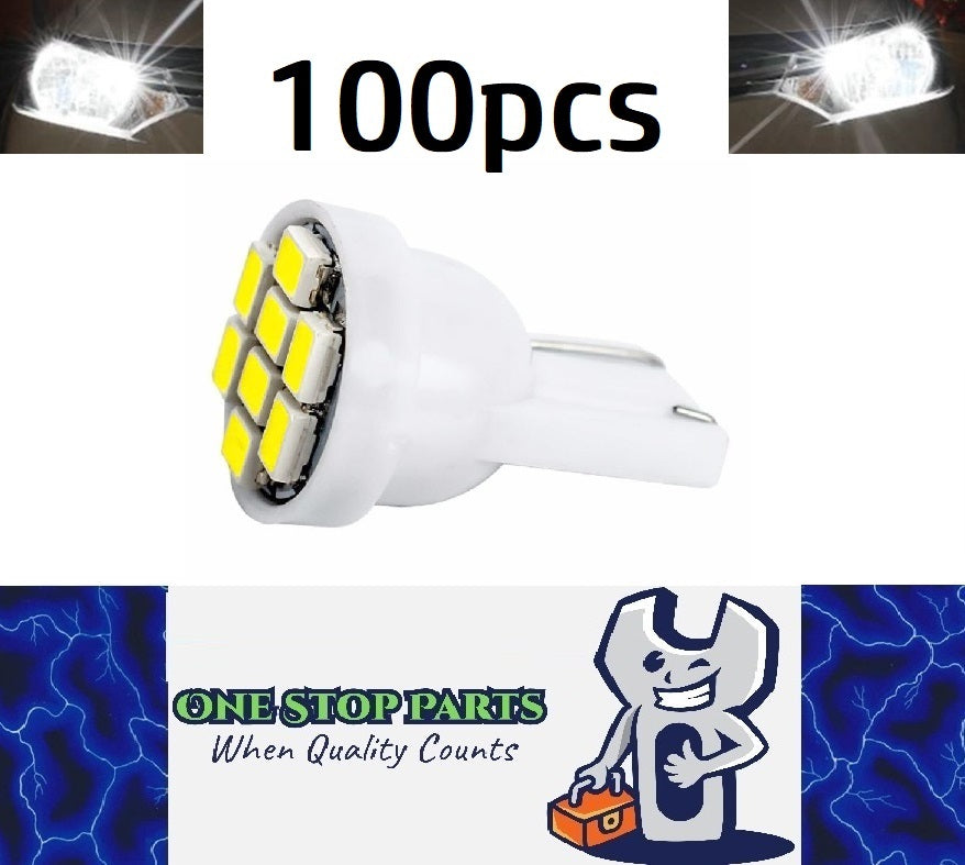 100 x Cool White T10 8SMD 1206 High Brightness LEDs Flat Face 12v (100pcs)