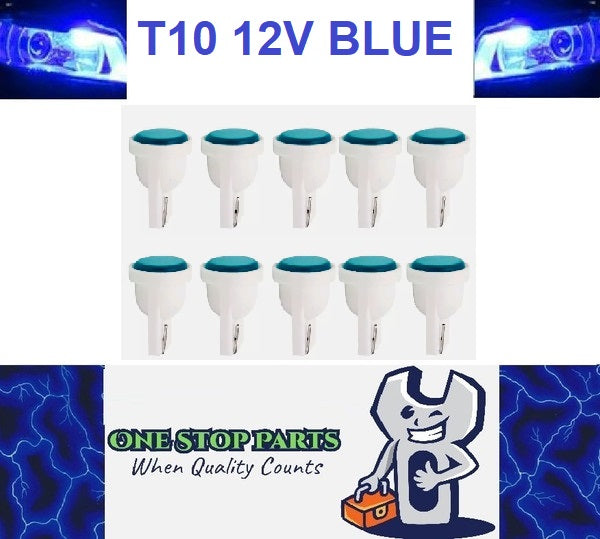 10 x T10 Blue 12v LED Cob Flat Face Super Bright for Dash Cluster (10pcs)