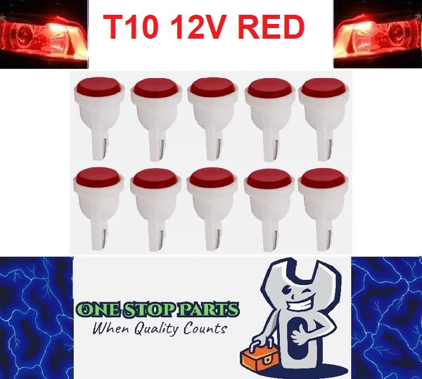 10 x T10 Red 12v LED Cob Flat Face Super Bright for Dash Cluster (10pcs)