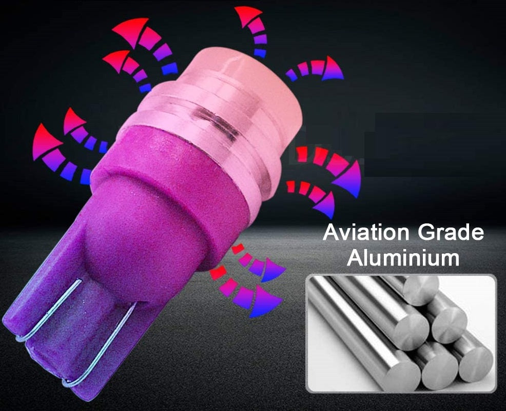 2 x 12V T10 PINK PURPLE VERY BRIGHT COB LED 360 DEGREE EVEN GLOW OF LIGHT