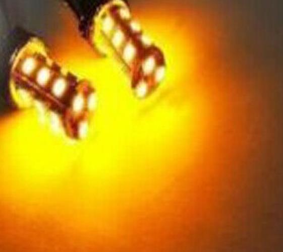 2 x 12V T20 YELLOW LED 7443 7440 LIGHT GLOBE 18 SMD 5050 100/180LM