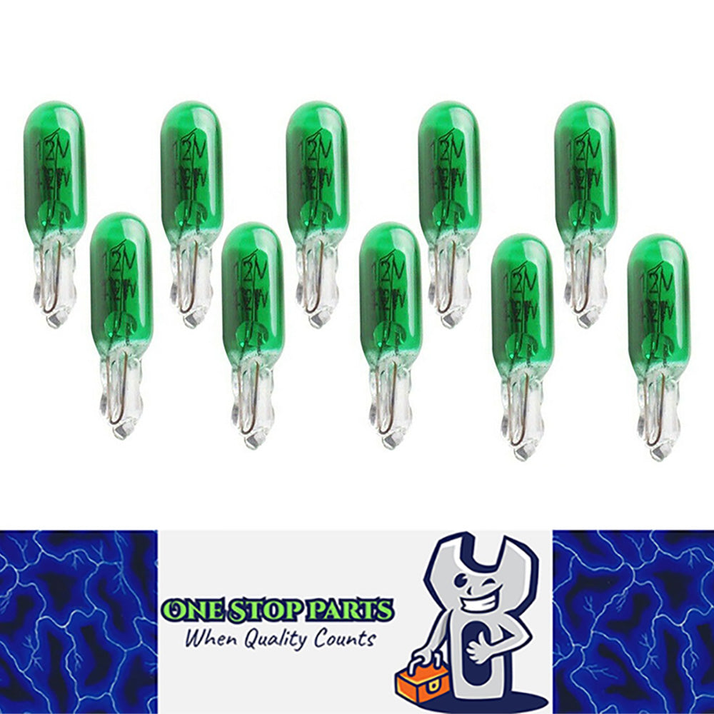 10 x 12V 2W T5 WEDGE GREEN GLOBES TYPE W2 x 4.6d T-5mm DASHBOARD COATED GLOBES
