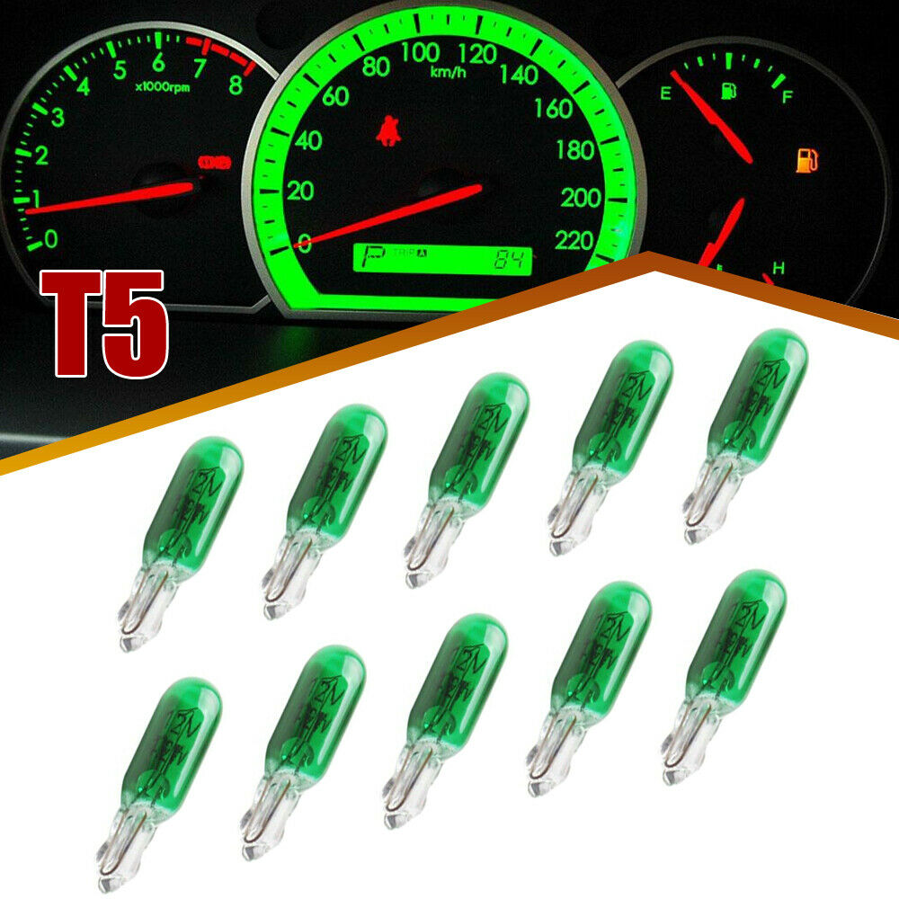 10 x 12V 2W T5 WEDGE GREEN GLOBES TYPE W2 x 4.6d T-5mm DASHBOARD COATED GLOBES