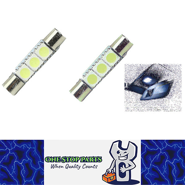 2PCS 12V 31mm SUN VISOR LED WHITE FESTOON FUSE LIGHT 3 SMD GLOBE 66 LUMENS