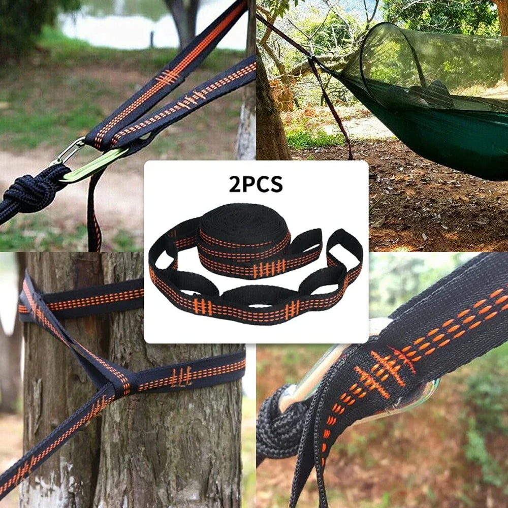 2pcs 2M Orange Hammock Straps Heavy Duty Tree Hanging Straps for Outdoor Camping