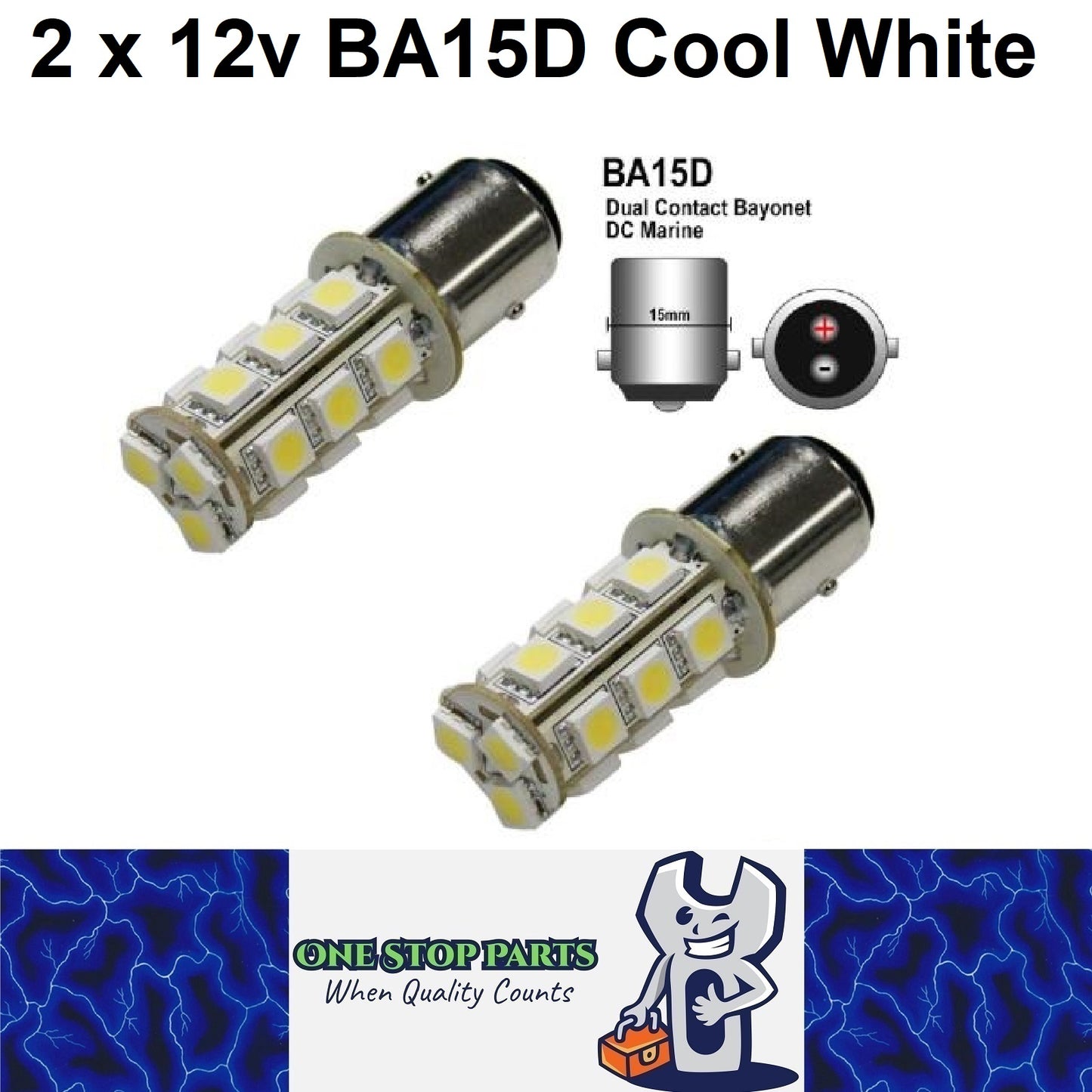 2 x 12V LED BA15D LIGHT GLOBE 288LM COOL WHITE 18 SMD 5050 Caravan RVs 2PCS