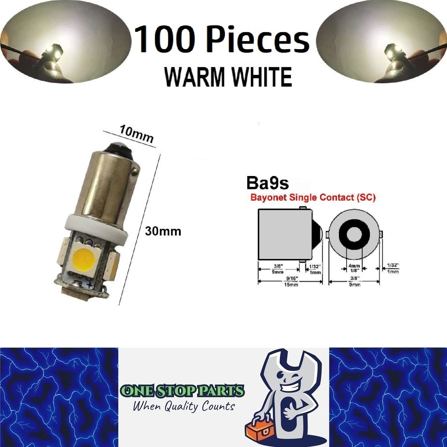100 x Warm White 12v BA9S 5x5050smd 150lm Warm White Bulk Buy (100pcs)