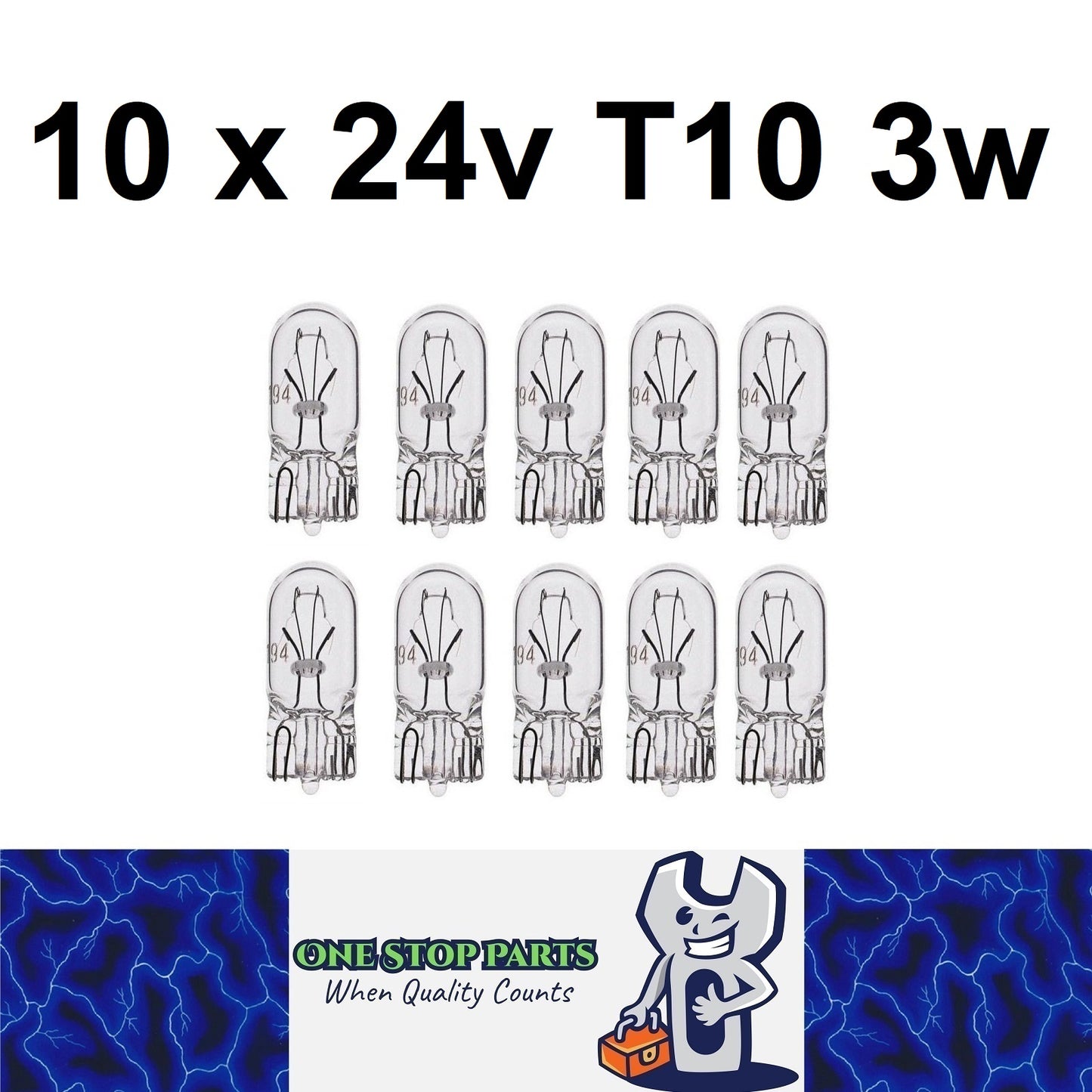 10 X 24V T10 3W WEDGE GLOBES 10MM BASE CLEAR INCANDECENT GLOBES 10PCS