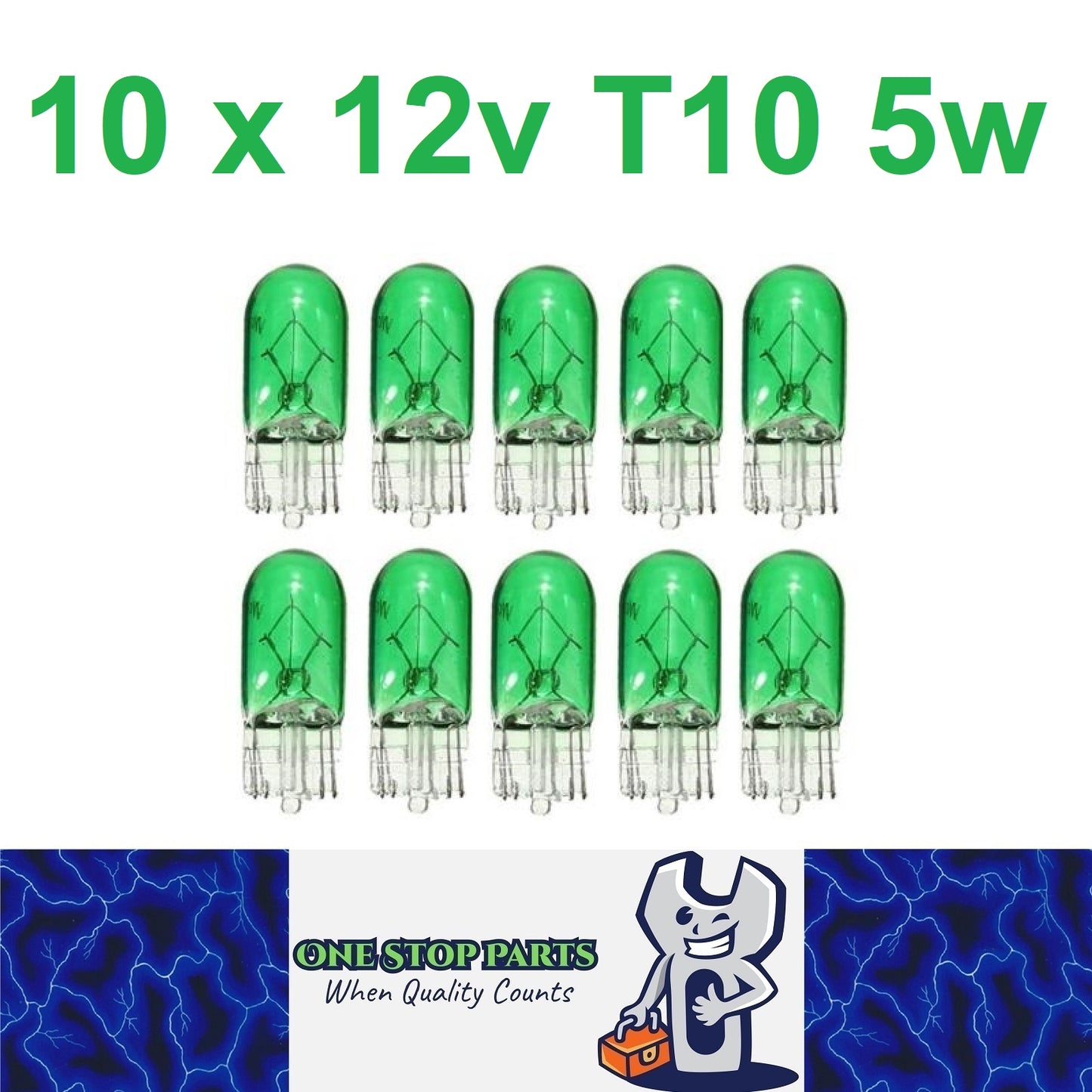 10 X 12V T10 5W WEDGE GREEN COATED T10 GLOBES GREEN INCANDECENT GLOBES 10PCS
