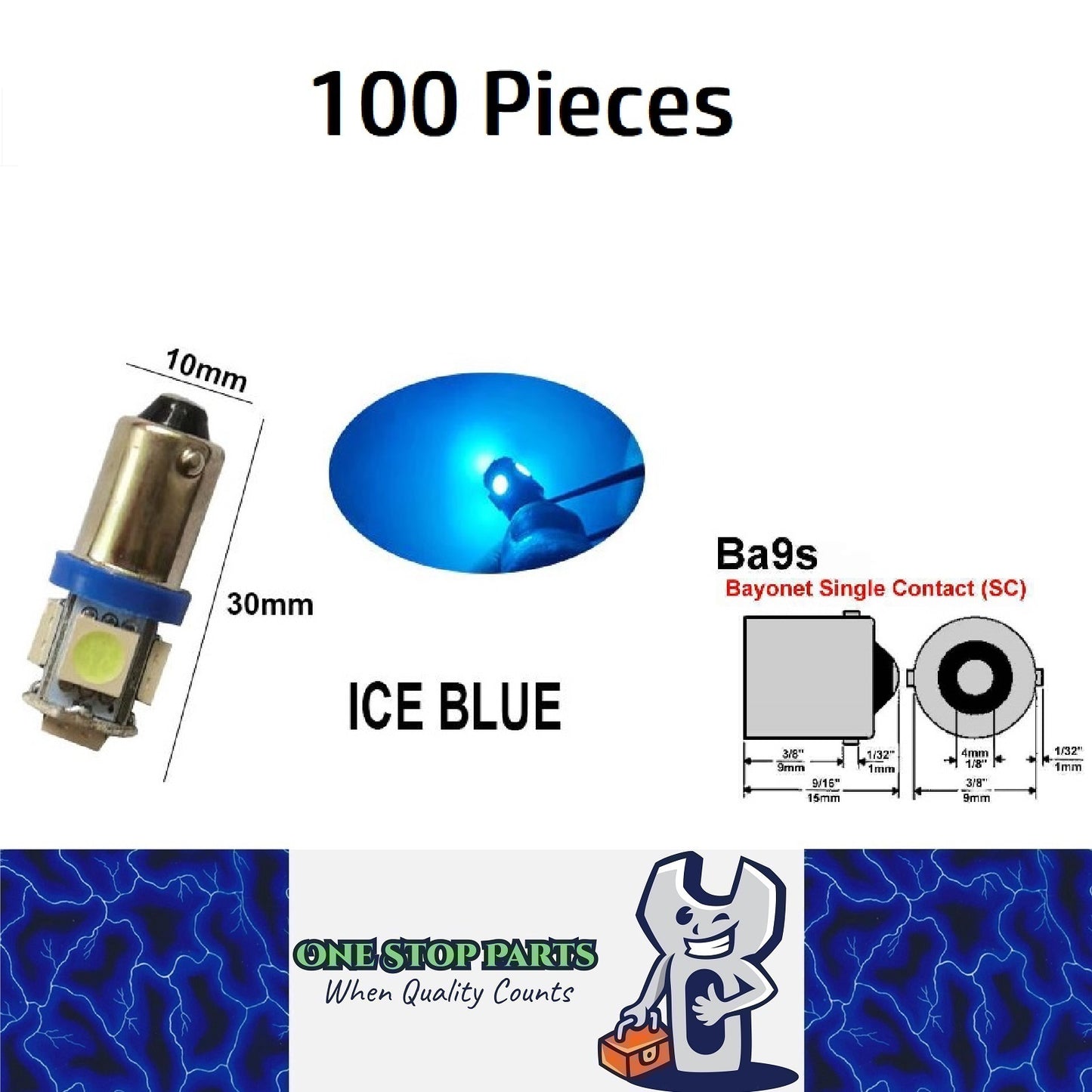 100 x Ice Blue 12v BA9S 5x5050smd 150lm Ice Blue Bulk Buy (100pcs)