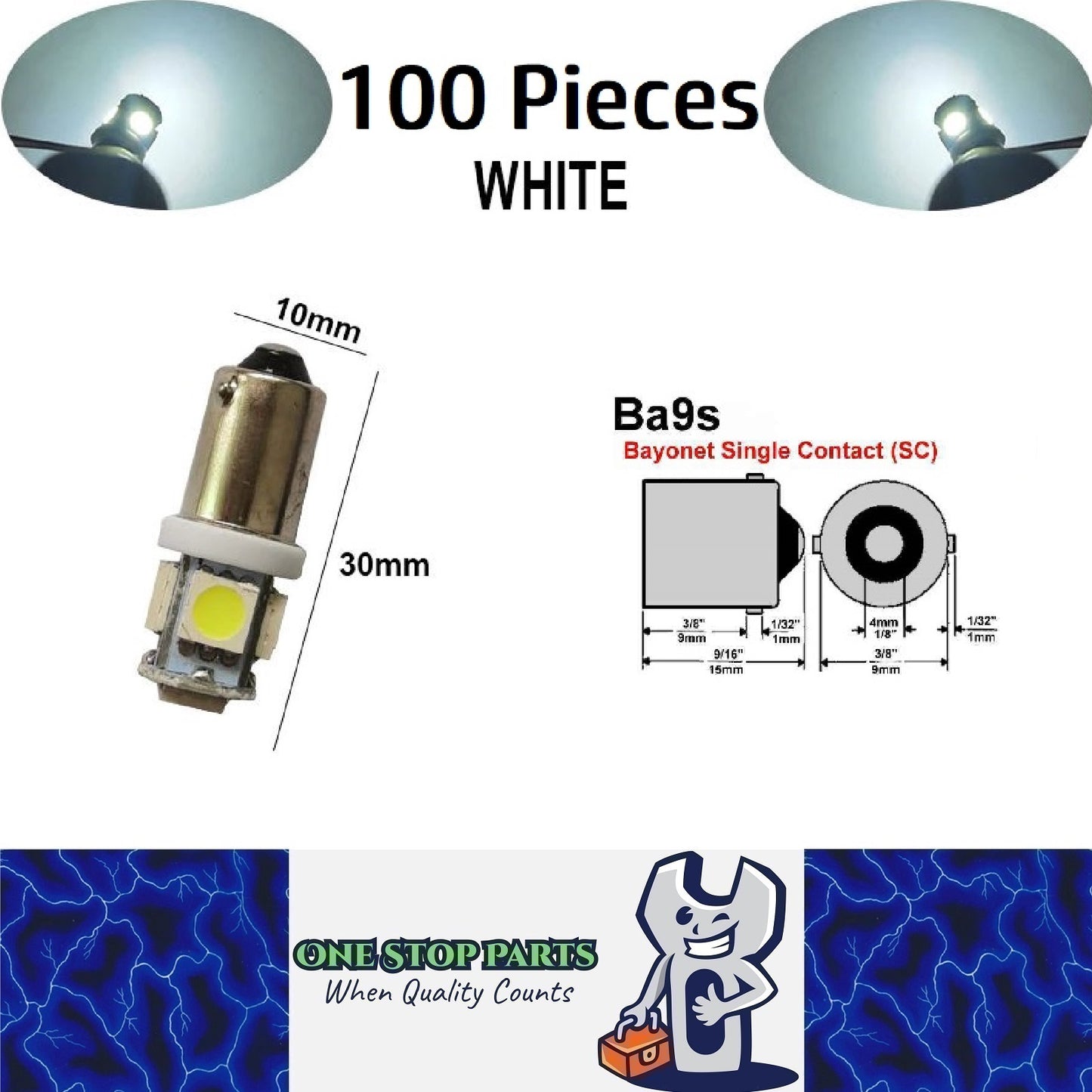 100 x Cool White 12v BA9S 5x5050smd 150lm Cool White Bulk Buy (100pcs)
