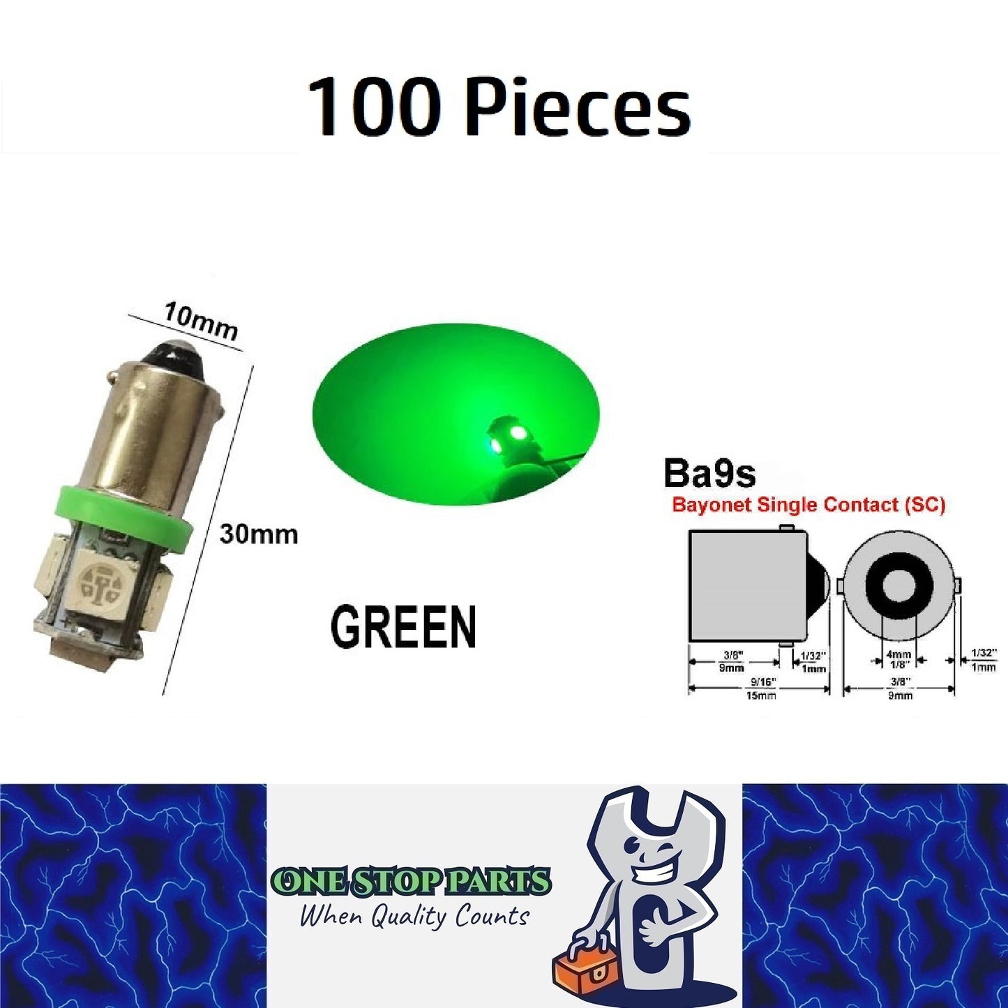 100 x Green 12v BA9S 5x5050smd 150lm Green Bulk Buy (100pcs)