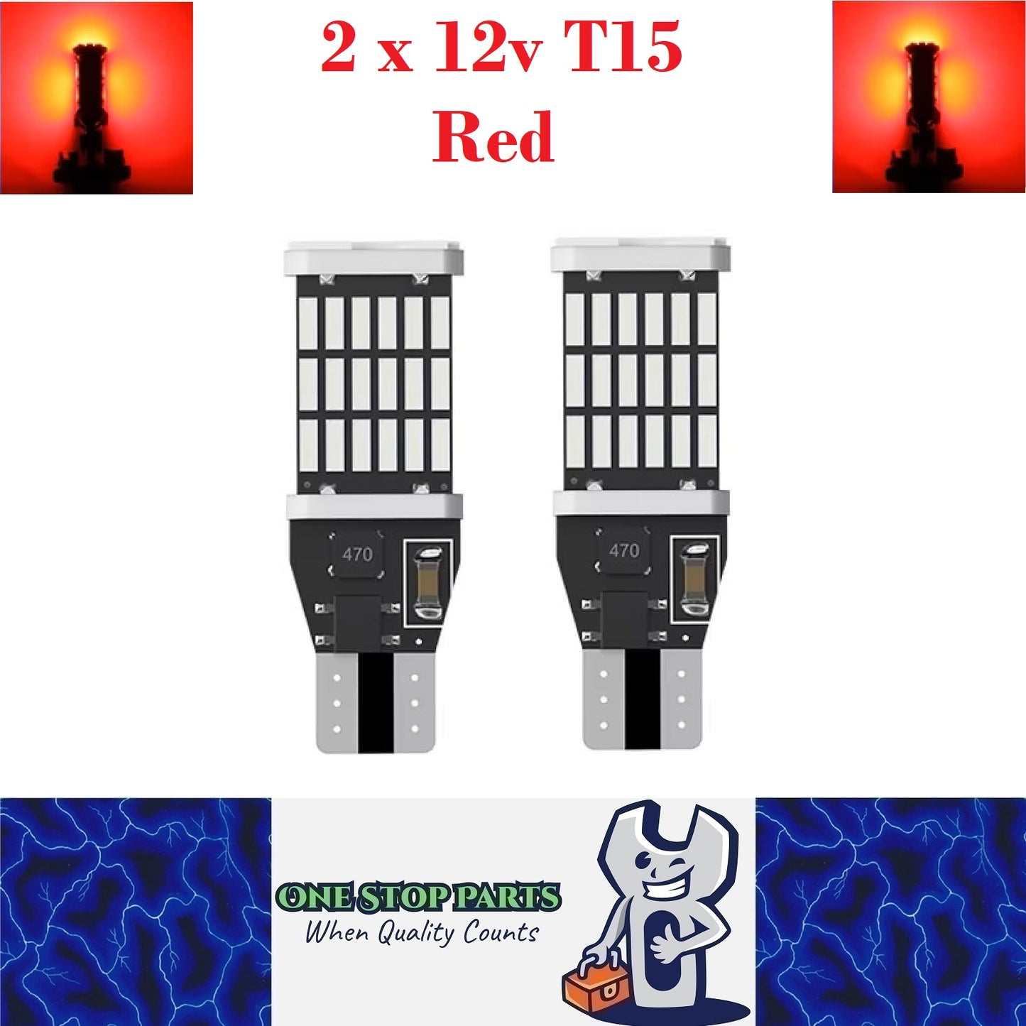 2 x T15 Red LED 45x4014smd 1000lm 12v Non Polarity Canbus Suitable LED (2pcs)