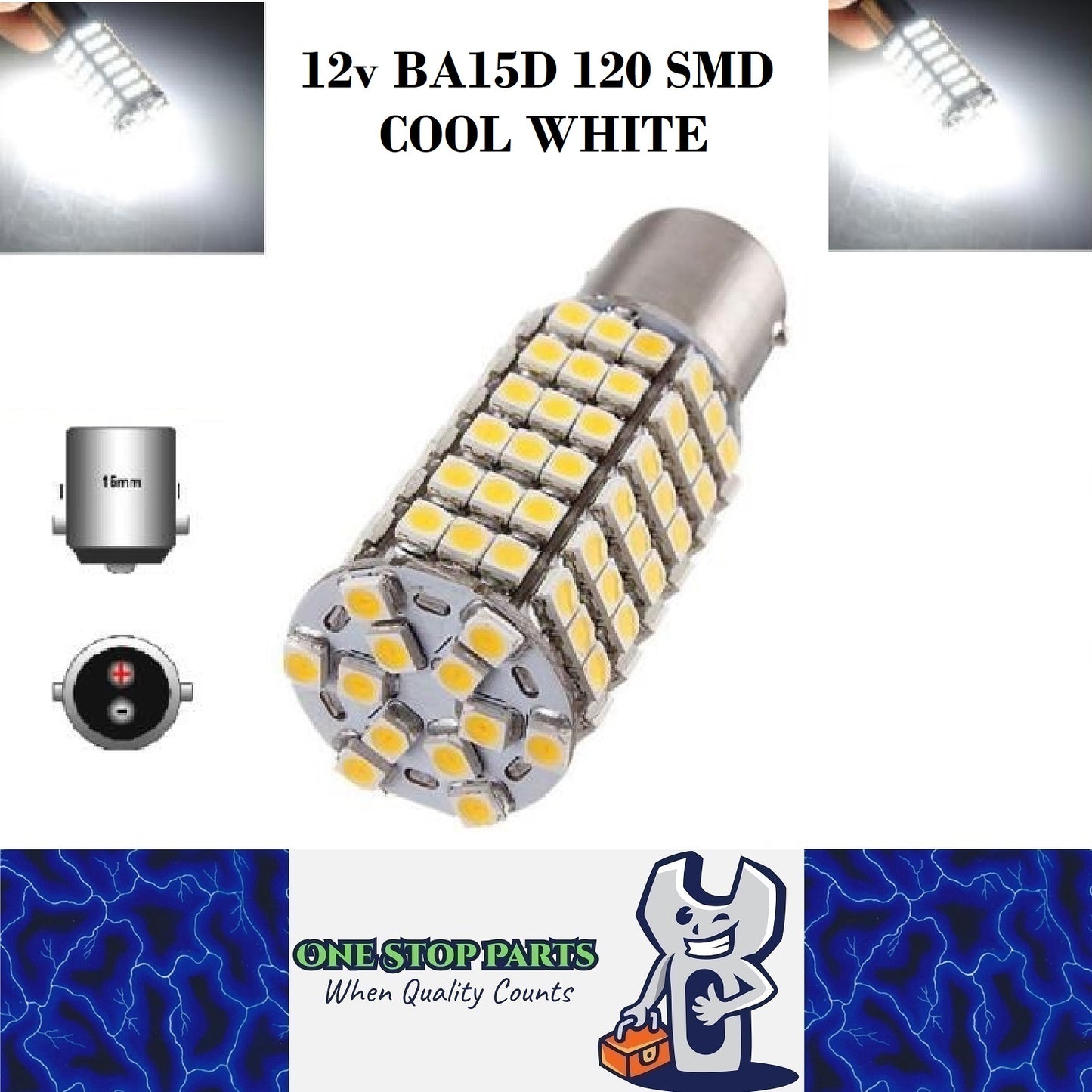 BA15D 12V 120 SMD COOL WHITE 1020 LUMENS CARAVAN CAR BIKE BOAT LED GLOBE