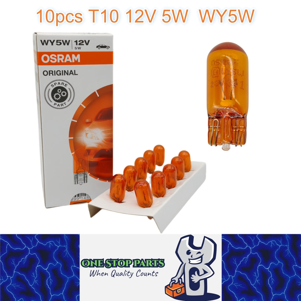 10 x OSRAM T10 12V 5W WY5W Original Amber Coasted Incandescent Wedge globes