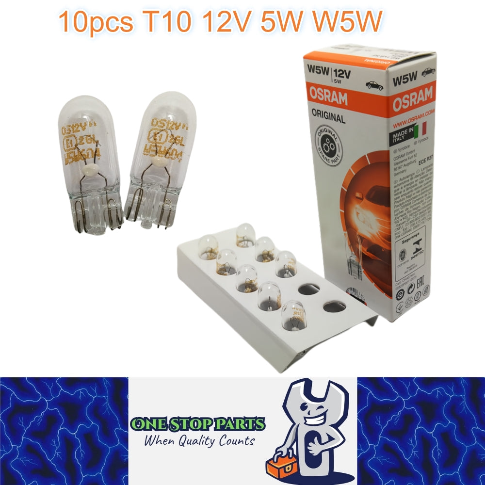 10 x OSRAM T10 12V 5W W5W Original Clear Incandescent Osram T10 Wedge Globes