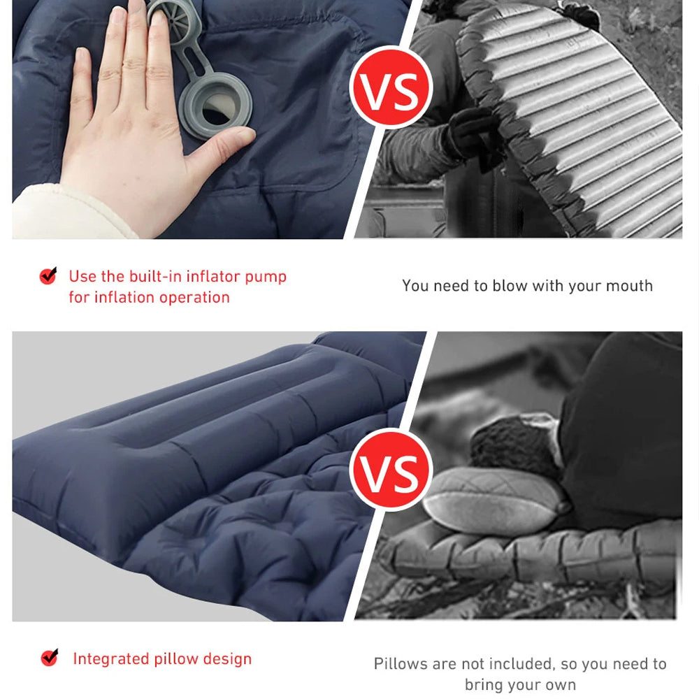 Khaki Outdoor DoubIe Inflatable Mattress with Pillow Sleeping Pad Camping Mat