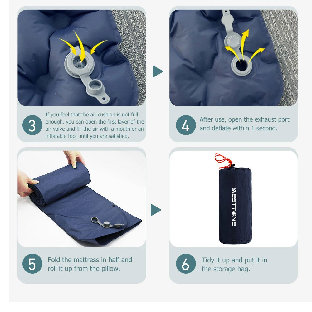 DarkBlue Outdoor DoubIe Inflatable Mattress with Pillow Sleeping Pad Camping Mat