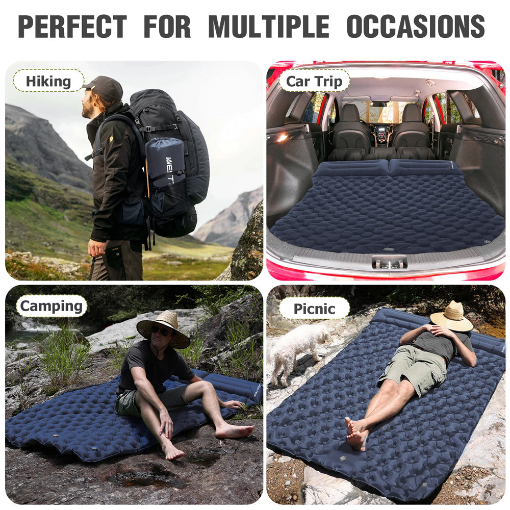 Khaki Outdoor DoubIe Inflatable Mattress with Pillow Sleeping Pad Camping Mat