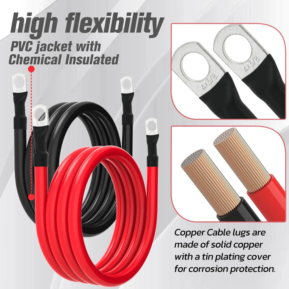 Pair 1.2M 4AWG Car Battery Cable Black Red Silicone Cable with M10 Eye Terminals