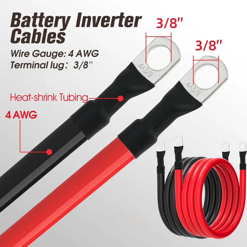 Pair 1.2M 4AWG Car Battery Cable Black Red Silicone Cable with M10 Eye Terminals