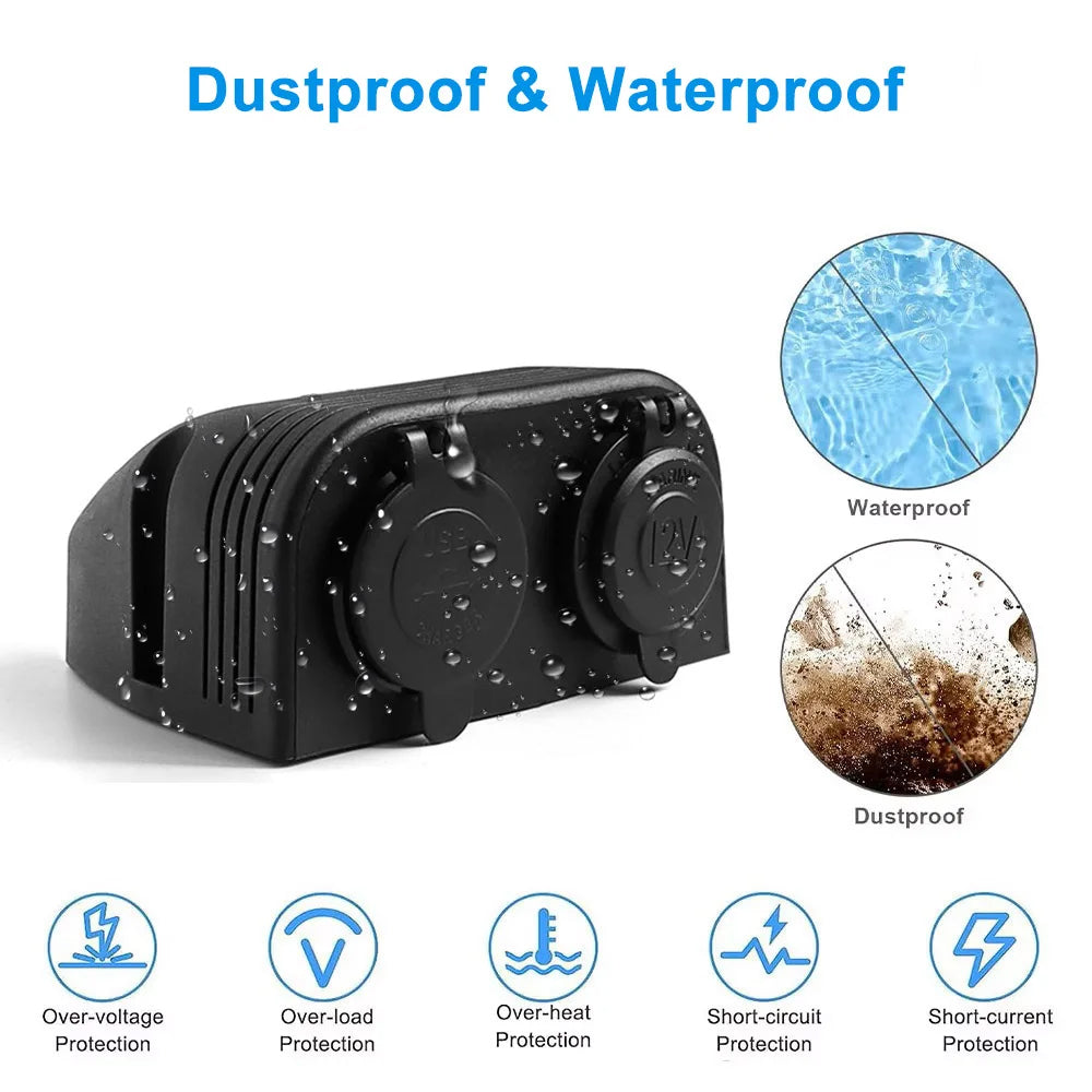 Tent Type Panel PD USB C & QC3.0 USB Charger & Switch + Cigarette Lighter Socket