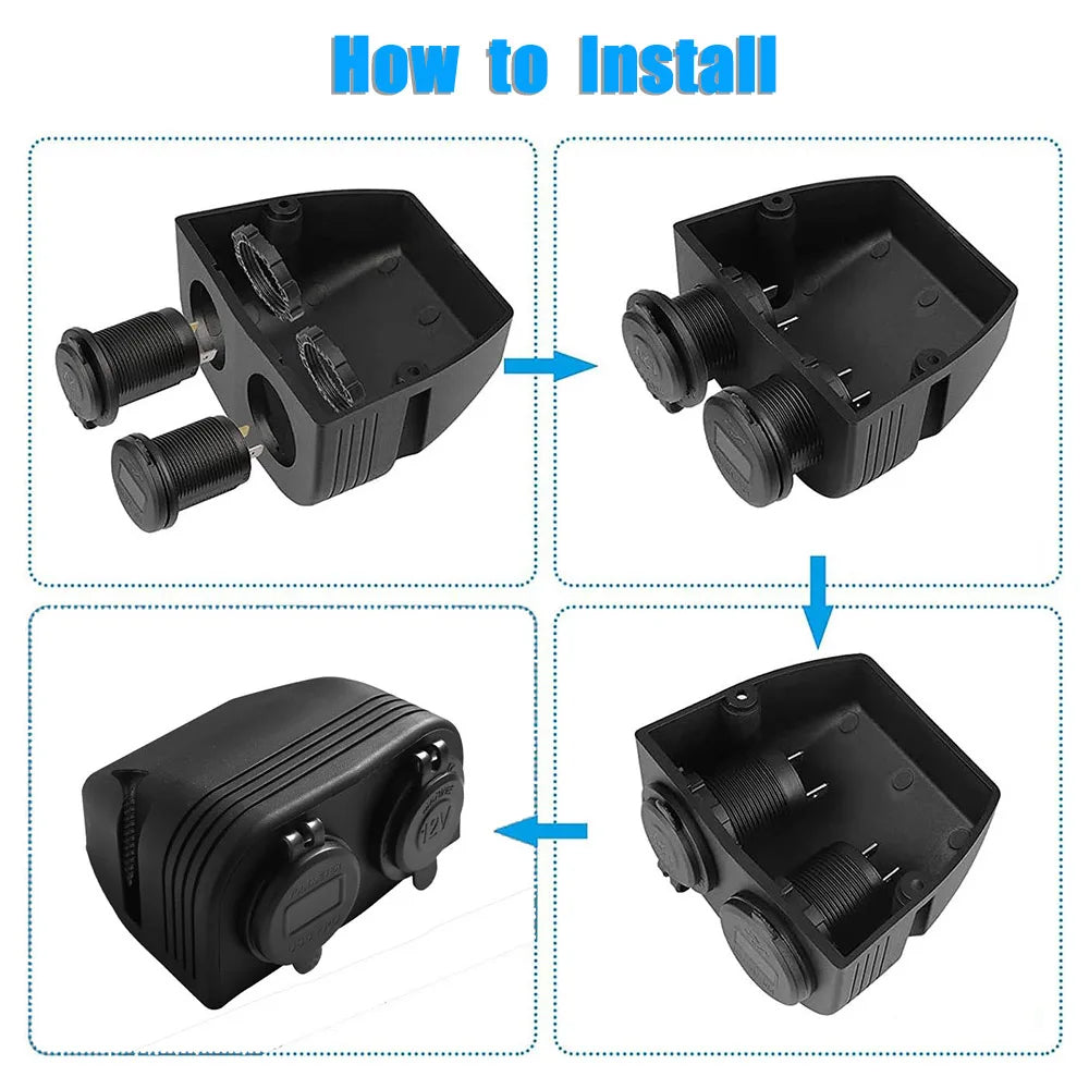 Tent Type Panel Cigarette Lighter Socket + PD USB C & QC3.0 Charger & Voltmeter