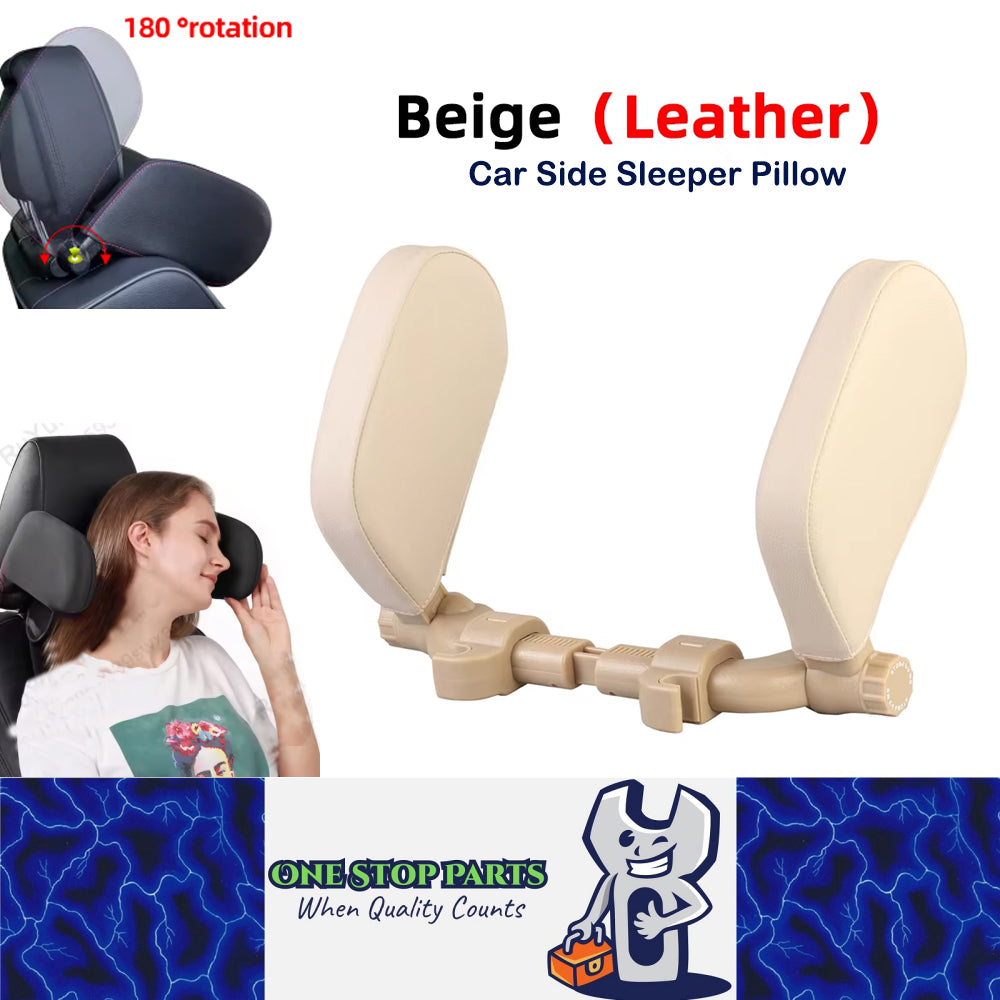 Beige Car Neck Headrest Pillow Leather Side Sleeper Pillow Cushion for Kid Adult