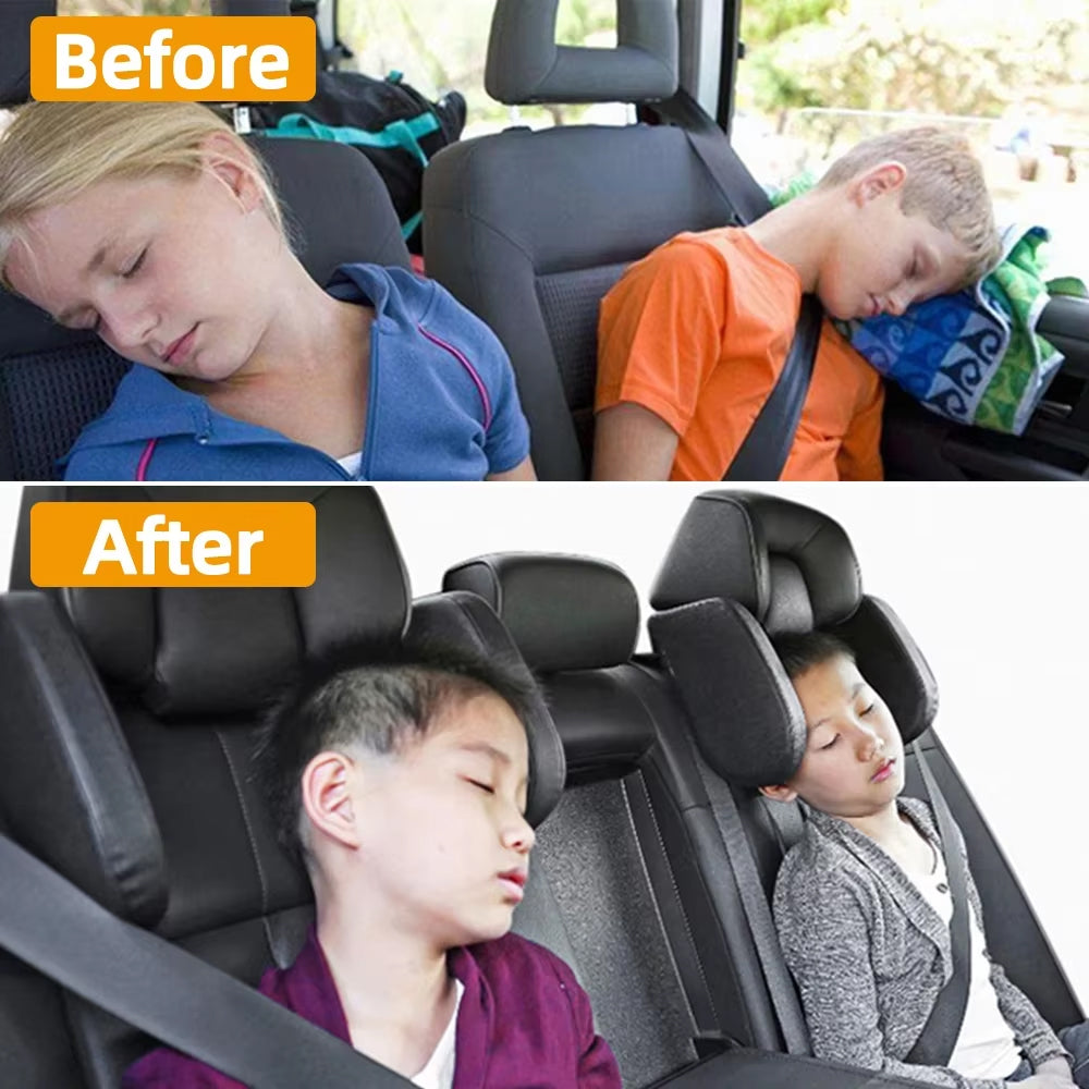 Beige Car Neck Headrest Pillow Leather Side Sleeper Pillow Cushion for Kid Adult