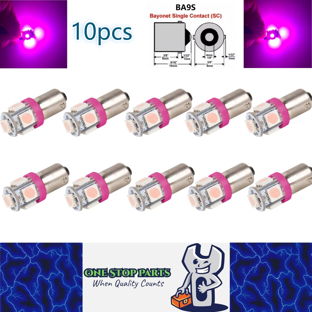 10 x BA9S PINK/PURPLE 12V 5SMD 360 DEGREE LIGHT 88LM FOR PARKERS OR DASH 10pcs