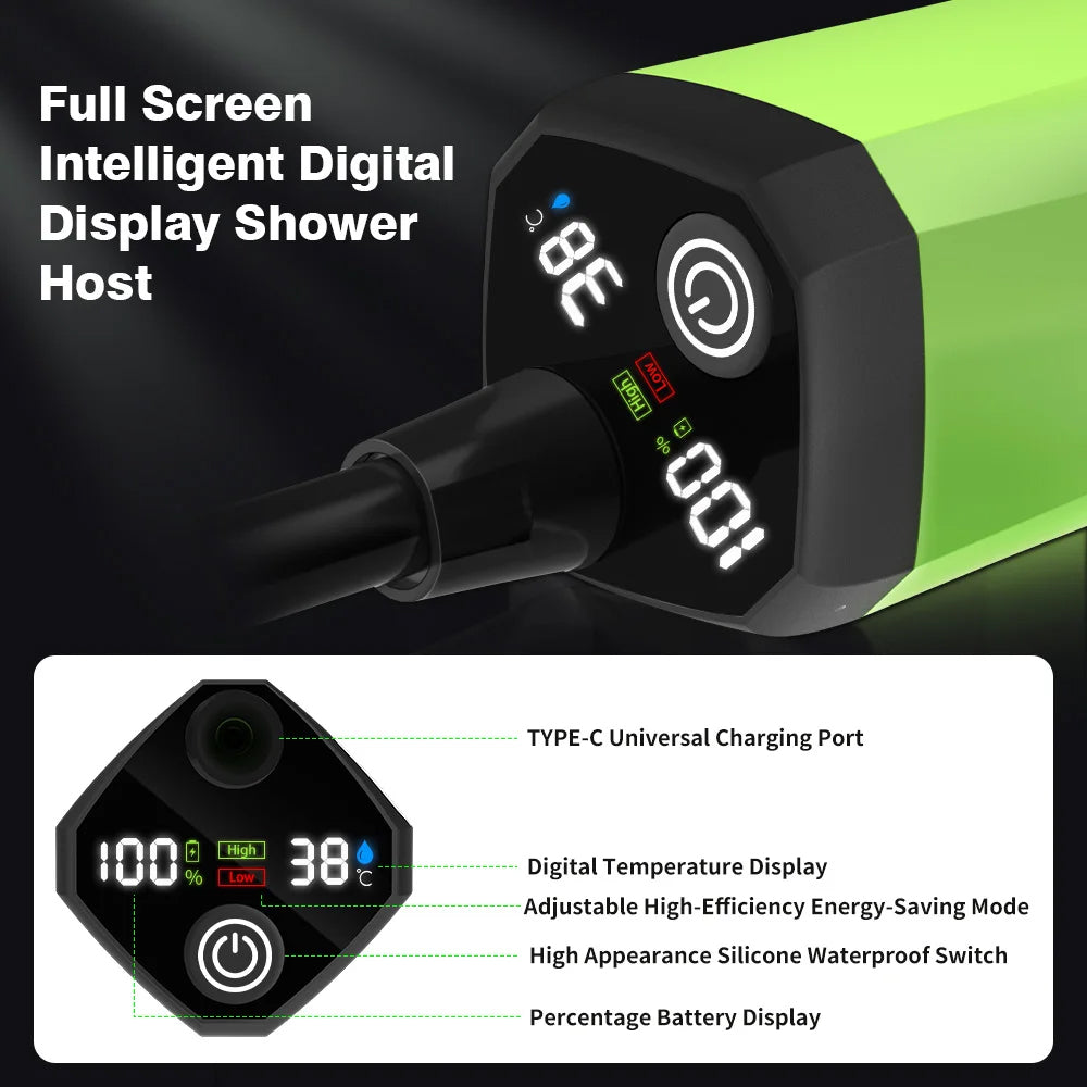 Blue Portable Camping Shower Pump Shower Kit with 6000mAh Battery LED Display