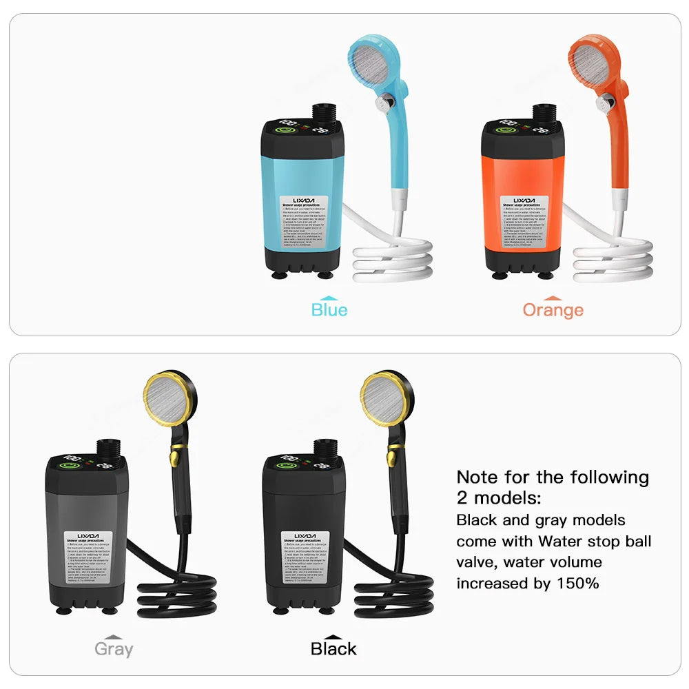 Blue Portable Camping Shower Pump Shower Kit with 6000mAh Battery LED Display