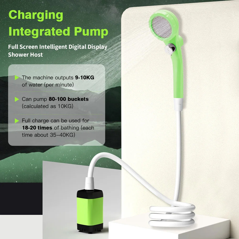 Blue Portable Camping Shower Pump Shower Kit with 6000mAh Battery LED Display