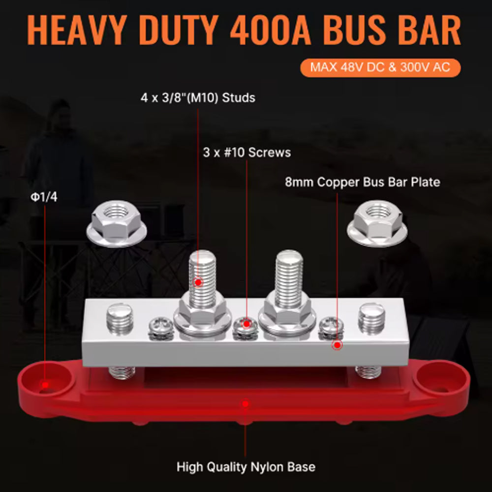 M8 Bus Bar 12V-48V 400A Power Distribution Block 4xM8 Posts Studs 3xM4 Terminals