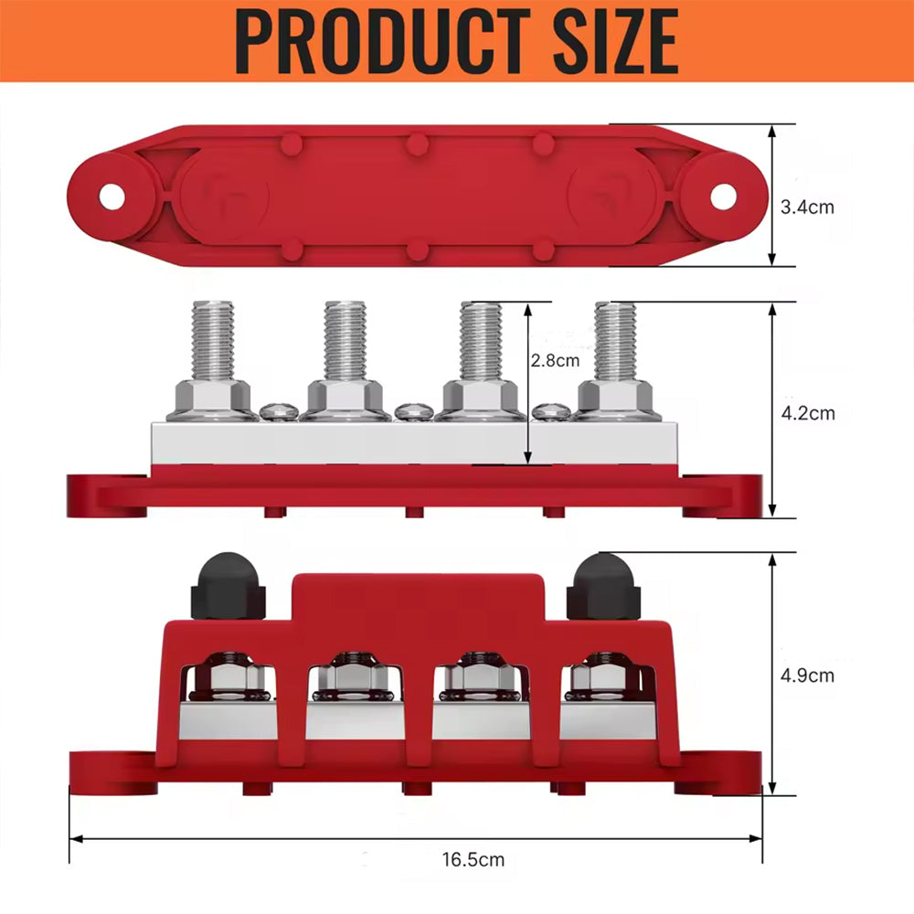 M8 Bus Bar 12V-48V 400A Power Distribution Block 4xM8 Posts Studs 3xM4 Terminals