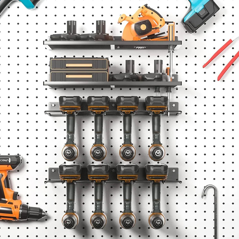 2 x Power Tool Wall Mount Holder Heavy Duty Pegboard Wall Storage Rack Tool Set