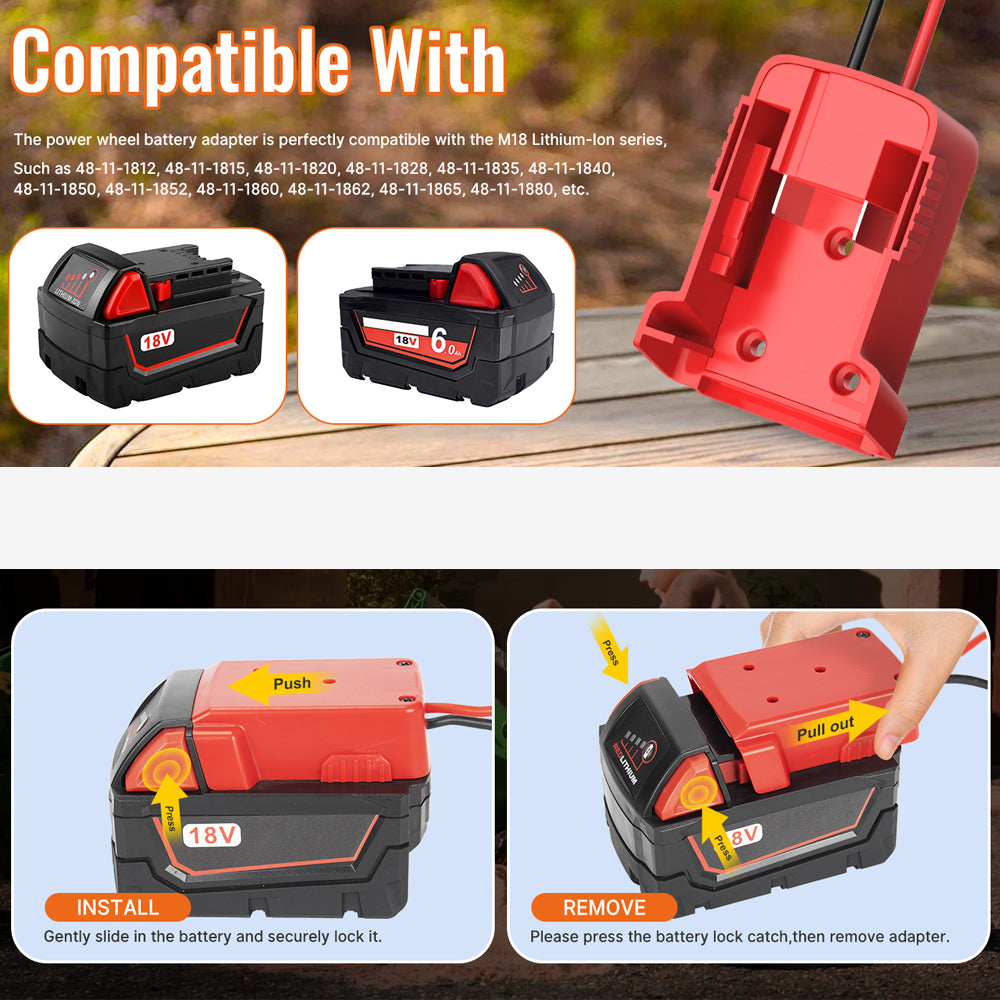 2 x Power Wheel Battery Adapter for Milwaukee M18 Battery Converter 18V Adapter