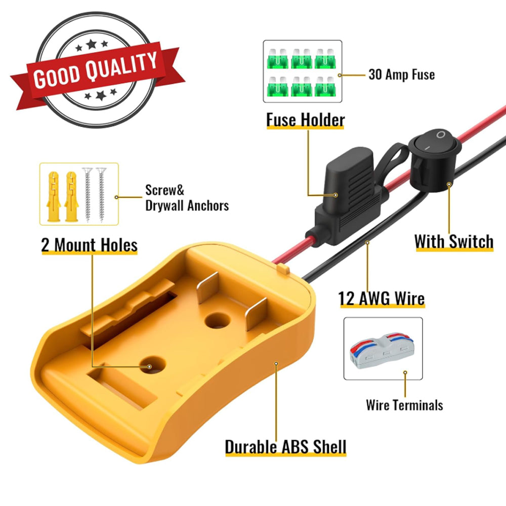 2 x Power Wheel Battery Adapter Converter with Switch for Dewalt 18V 20V Battery